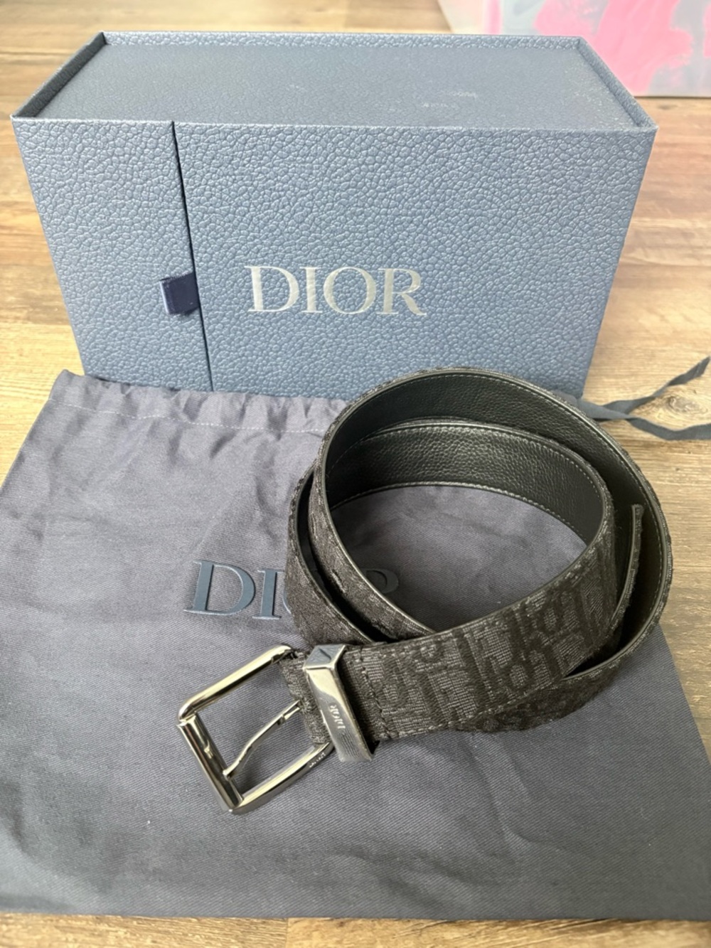Dior Black Monogram Canvas and Leather Belt with Silver Buckle Men’s 90cm 35”